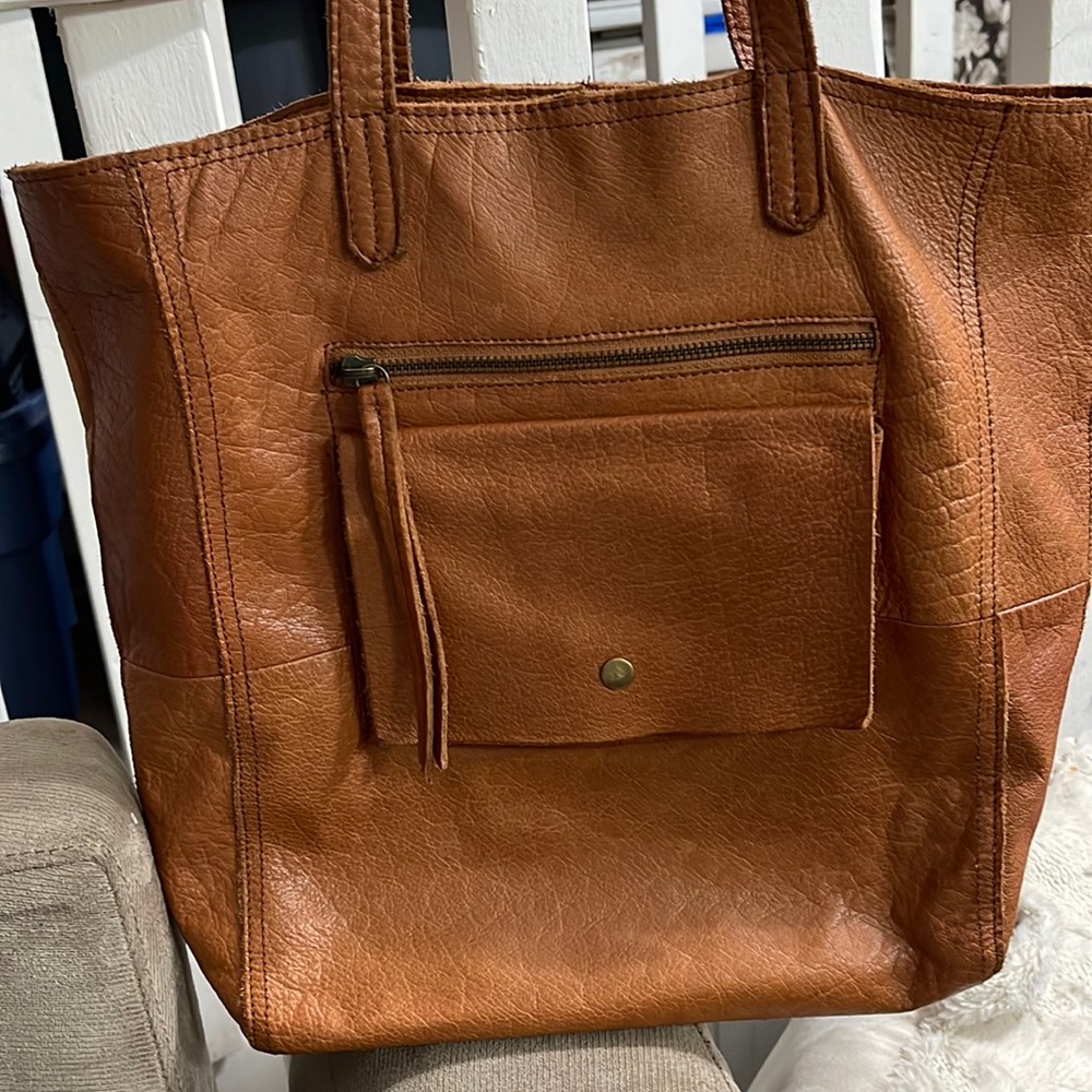 DAY&MOOD tote shoulder bag, Cognac luggage color, genuine buttery soft leather.